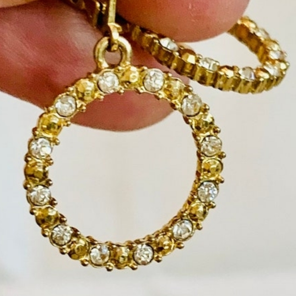 Vintage AVON Gold-Tone Crystal Hoop Earrings